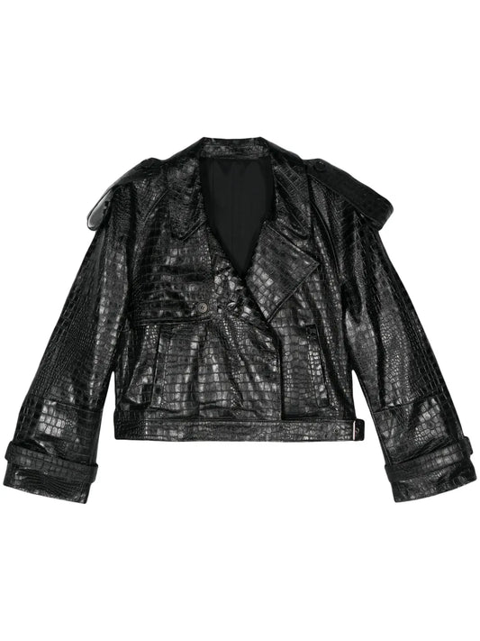 Crocodile-Embossed Biker Jacket