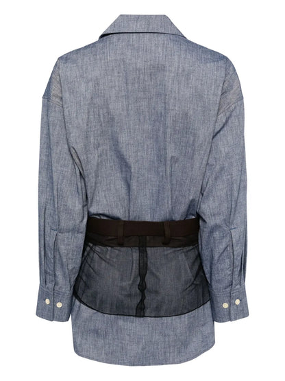 Tulle-Embellished Chambray Shirt