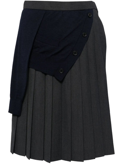 Patchwork Pleated Midi Skirt
