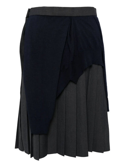 Patchwork Pleated Midi Skirt