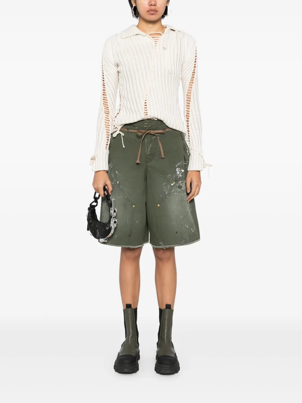 Paint-Splatter Denim Shorts