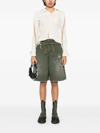 Paint-Splatter Denim Shorts