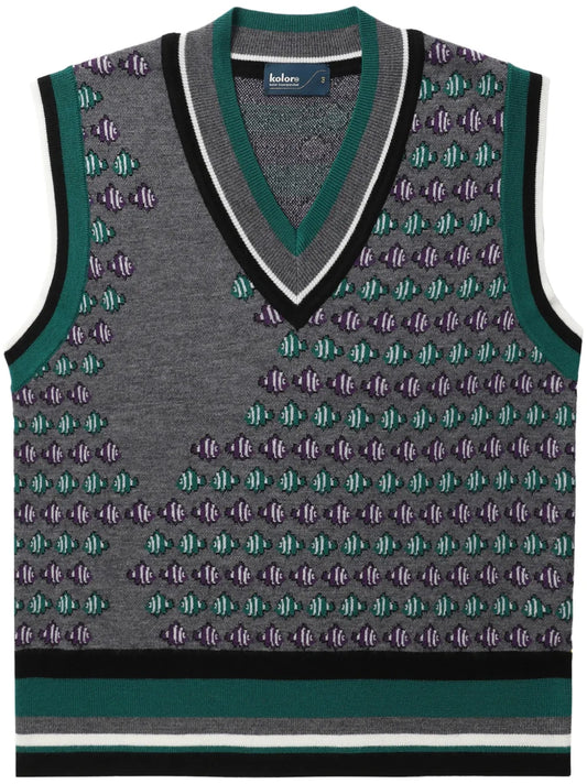 Fish-Motif Intarsia-Knit Vest