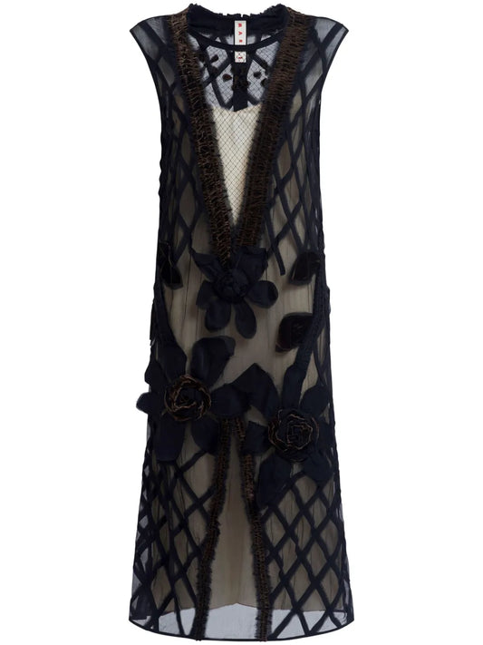 Floral-Appliqué Chiffon Dress