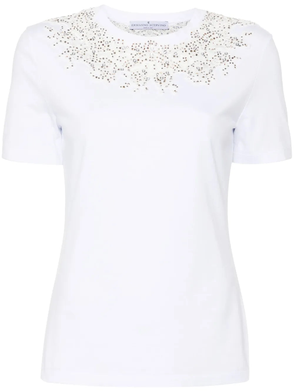 Lace-Detail Crystal-Embellished T-Shirt