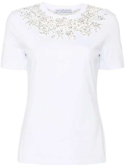 Lace-Detail Crystal-Embellished T-Shirt