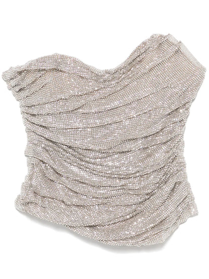 Crystal-Embellished Asymmetric Crop Top