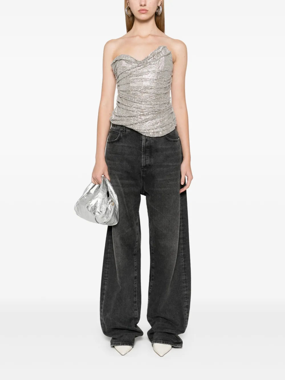 Crystal-Embellished Asymmetric Crop Top