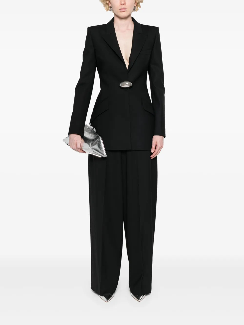 Brooch-Appliqué Blazer