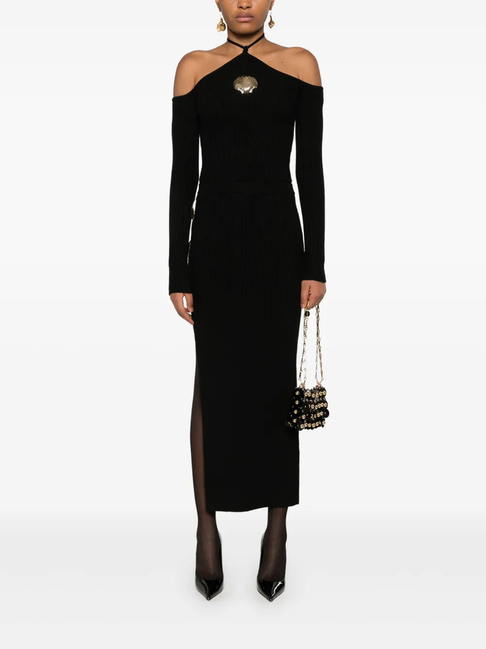 Seashell-Brooch Cut Out-Detail Skirt