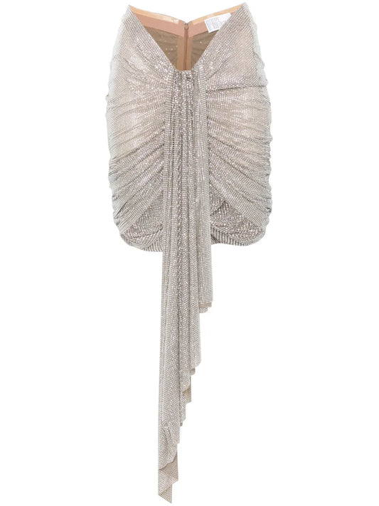Crystal-Embellished Asymmetric Mini Skirt
