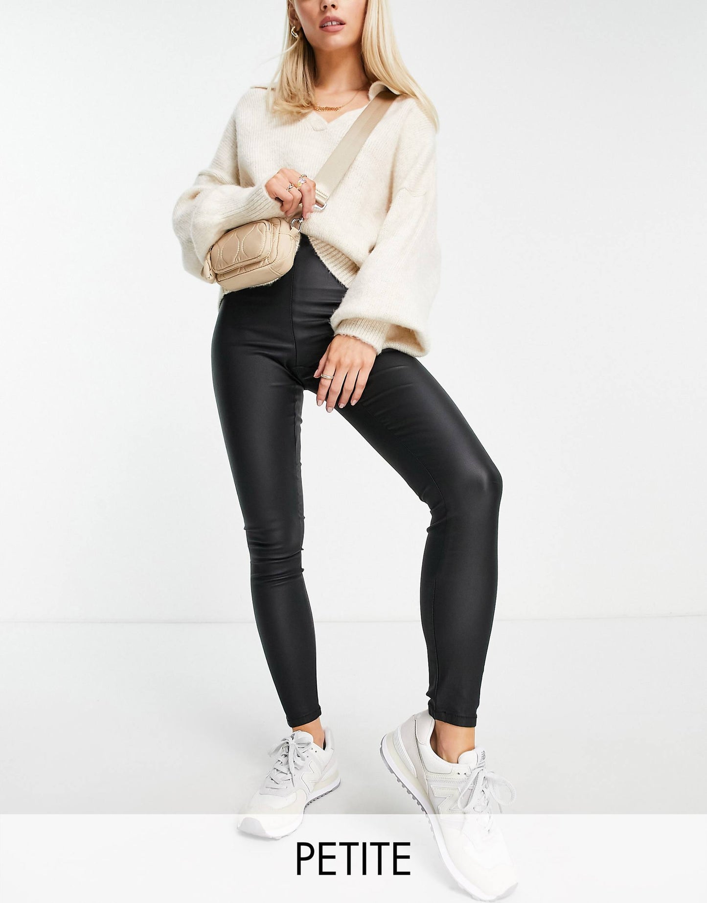 Petite Coated Leggings With Zip Back