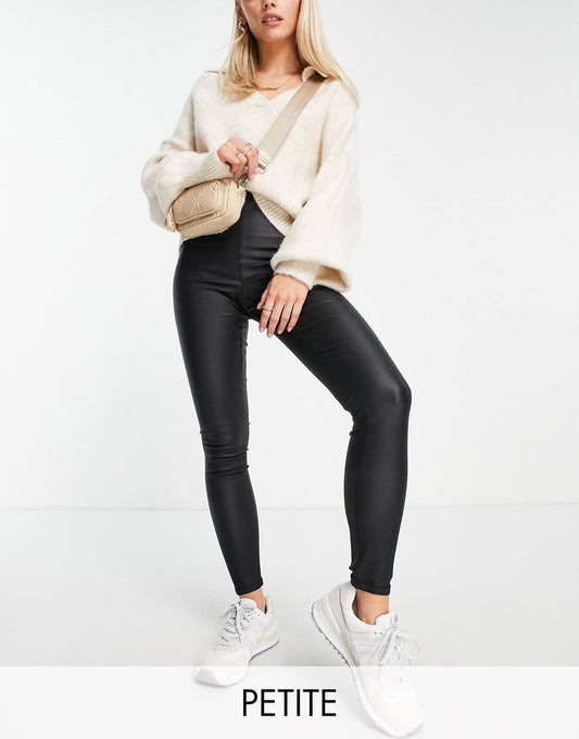 Petite Coated Leggings With Zip Back