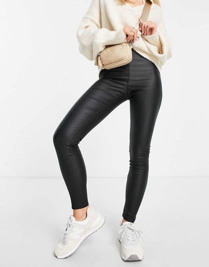 Petite Coated Leggings With Zip Back