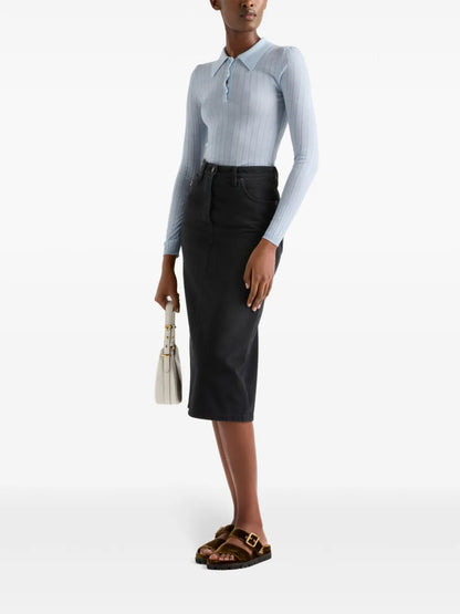Ribbed Cashmere-Silk Polo Top