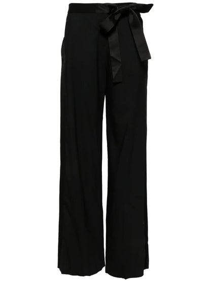 Satin Bow Wide-Leg Trousers