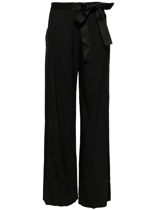 Satin Bow Wide-Leg Trousers