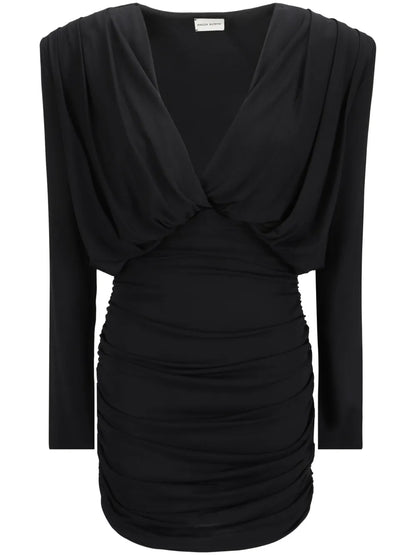 Plunge-Neck Draped Mini Dress
