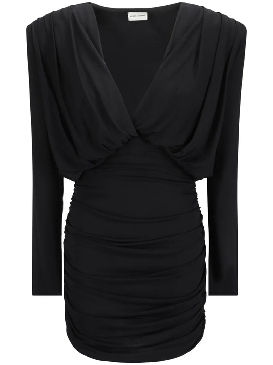 Plunge-Neck Draped Mini Dress