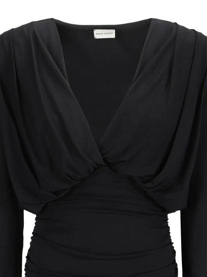 Plunge-Neck Draped Mini Dress