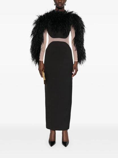 Feather-Trim Maxi Dress