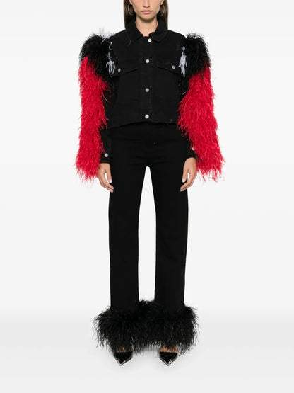 Feather-Detail Denim Jacket