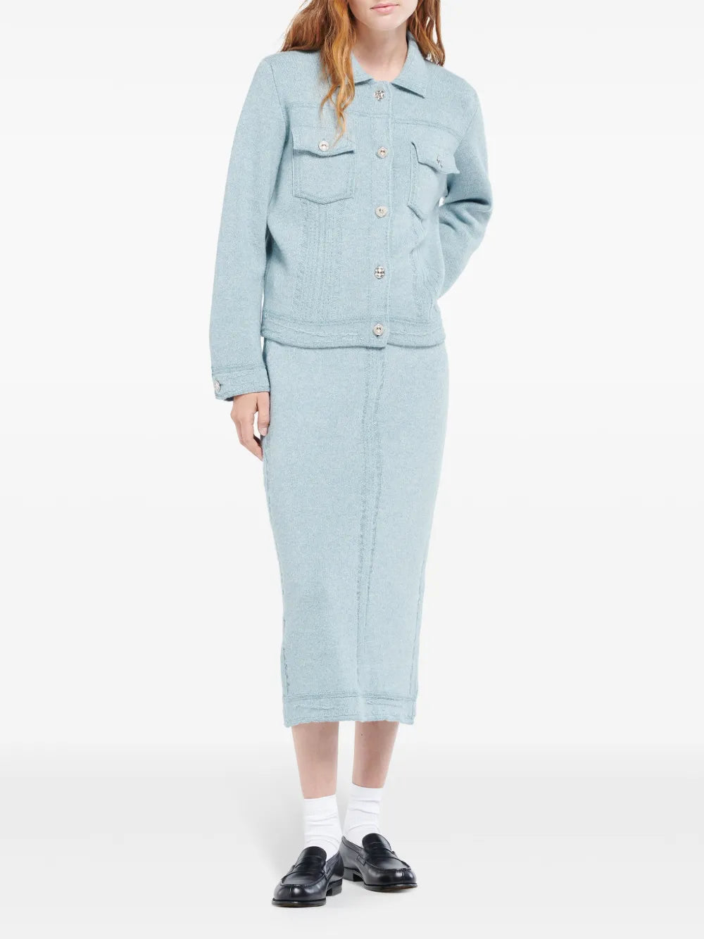Contrast-Stitching Denim-Effect Jacket