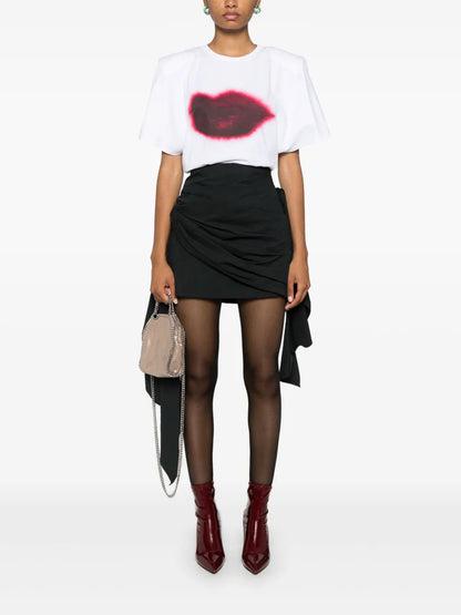 Lips-Print Shoulder-Pads T-Shirt