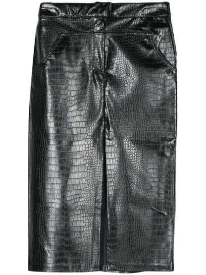 Croc-Embossed Midi Skirt