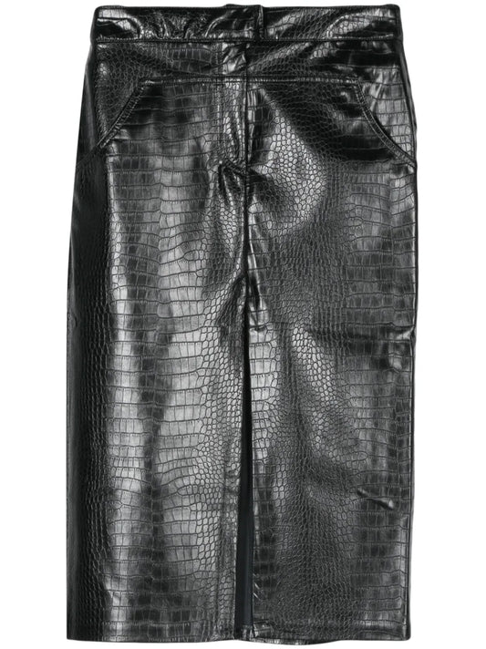 Croc-Embossed Midi Skirt