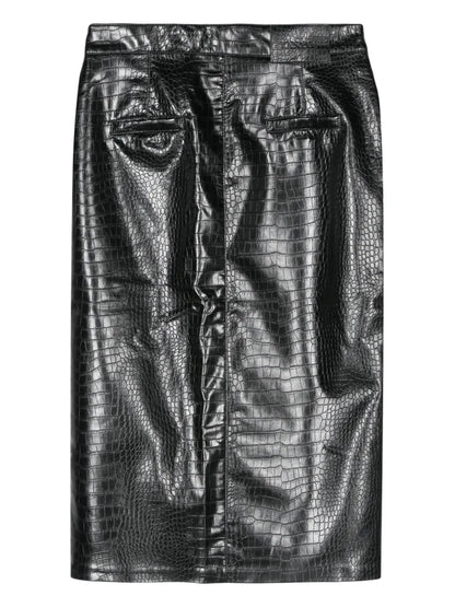 Croc-Embossed Midi Skirt