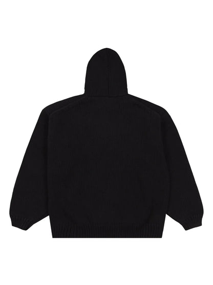 Intarsia-Knit "Black" Hoodie