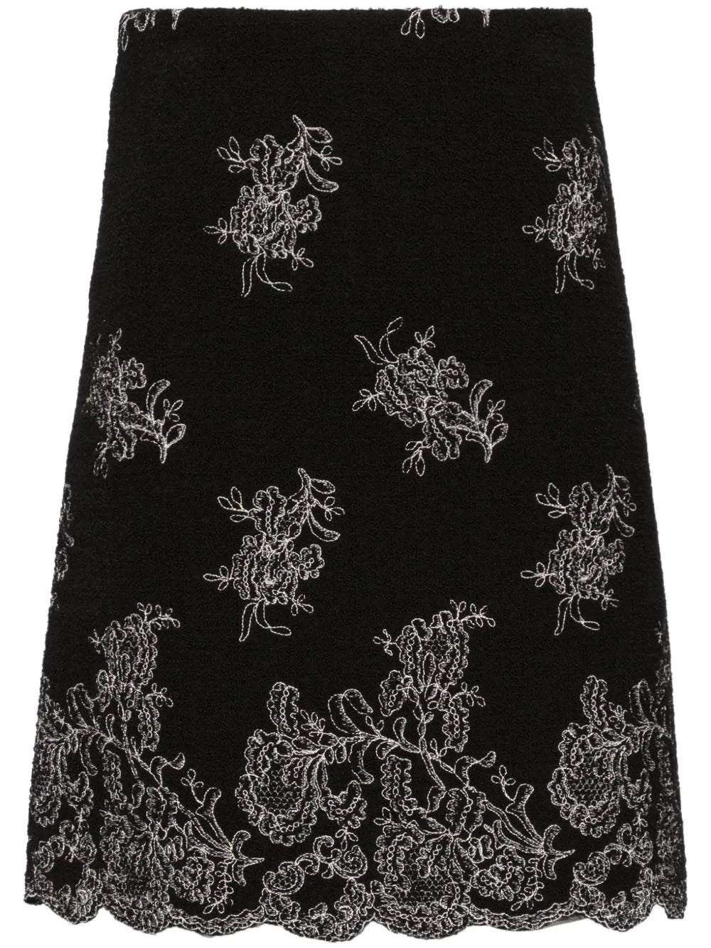 Floral-Embroidered Tweed Skirt
