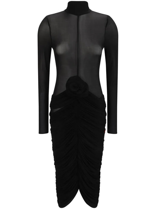 Sheer High-Neck Midi Dress