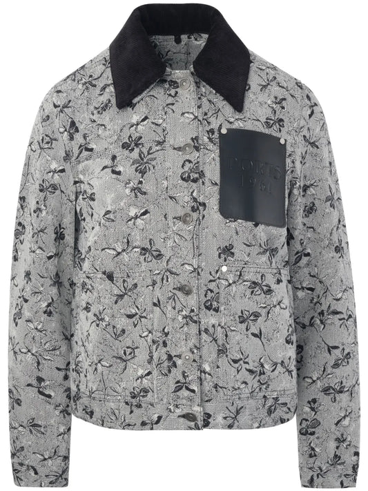 Floral-Print Denim Jacquard Jacket