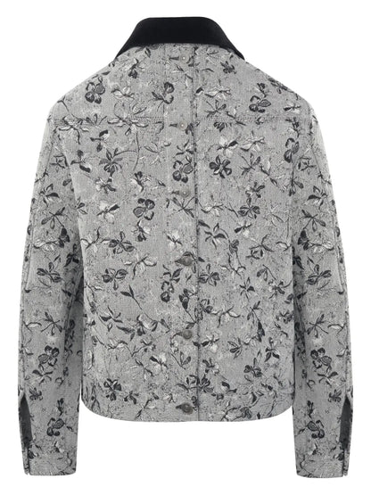 Floral-Print Denim Jacquard Jacket