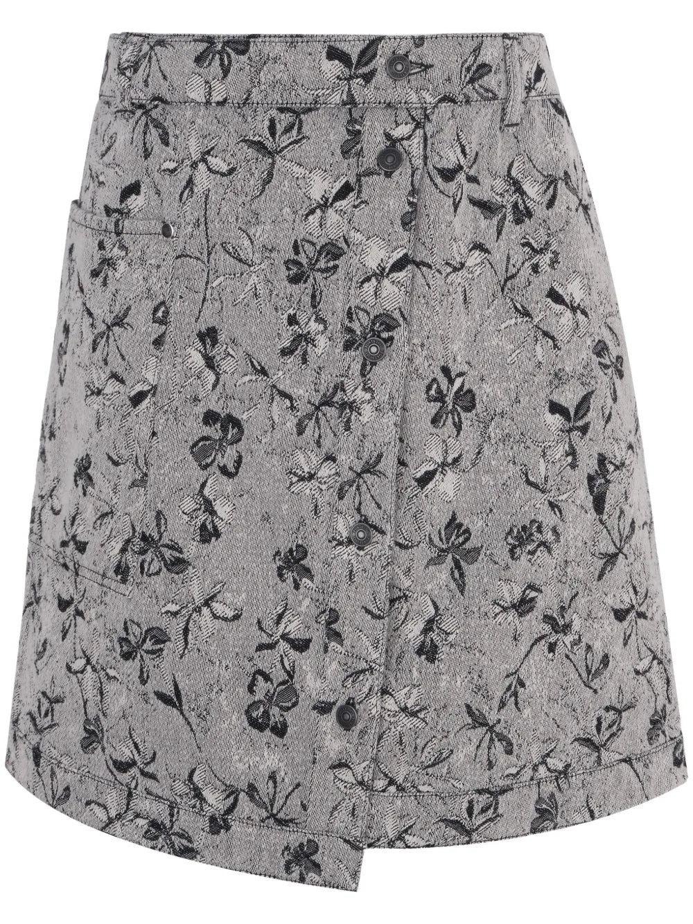 Floral-Jacquard Denim Skirt