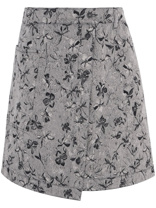 Floral-Jacquard Denim Skirt