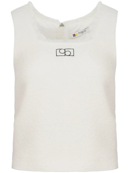 Logo-Embroidered Tweed Top