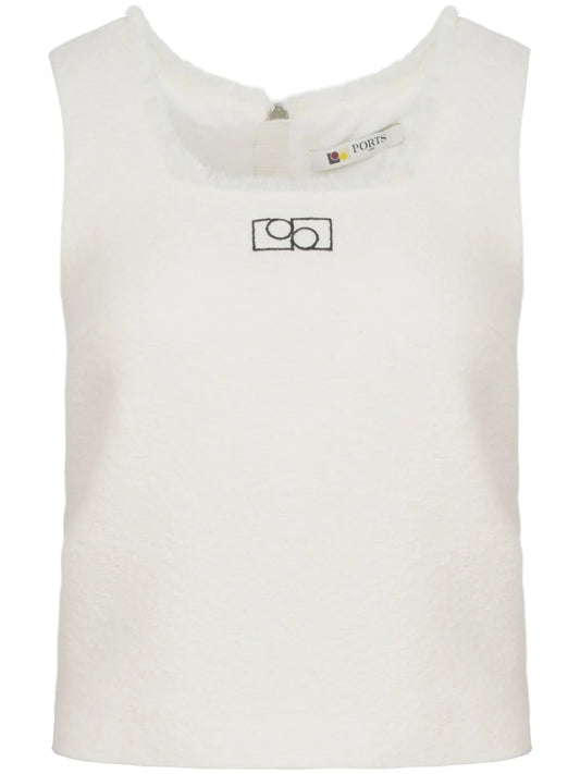 Logo-Embroidered Tweed Top