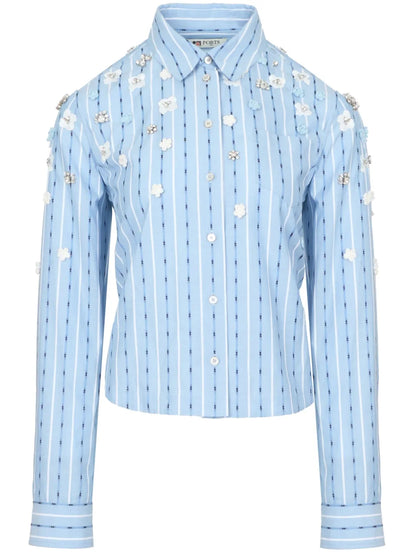 Floral-Appliqué Striped Shirt