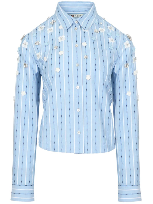 Floral-Appliqué Striped Shirt