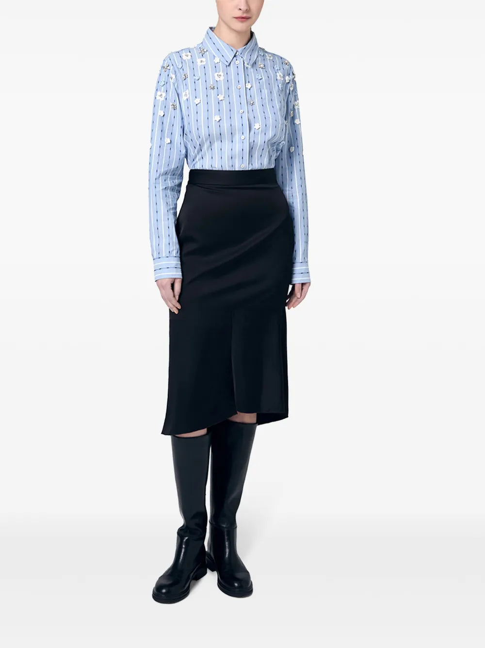 Floral-Appliqué Striped Shirt