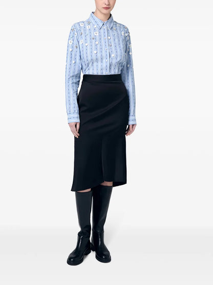 Floral-Appliqué Striped Shirt