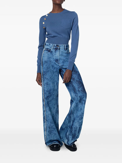 Unique Jacquard Wide-Leg Jeans