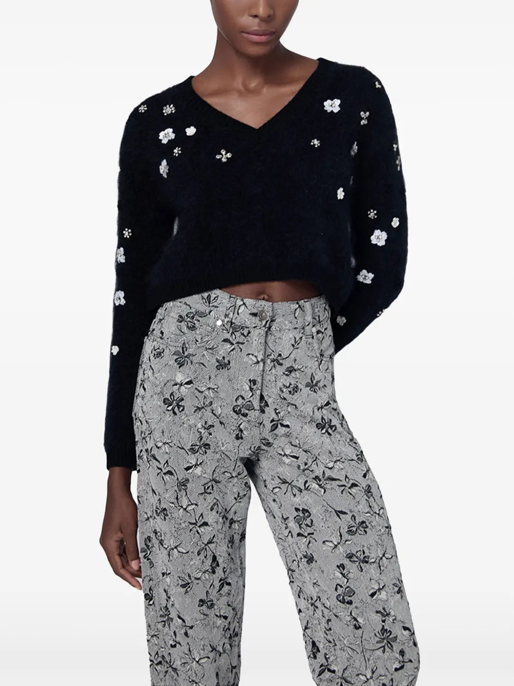 Mohair-Blend V-Neck Sweater
