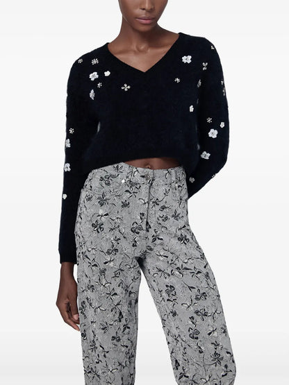 Mohair-Blend V-Neck Sweater