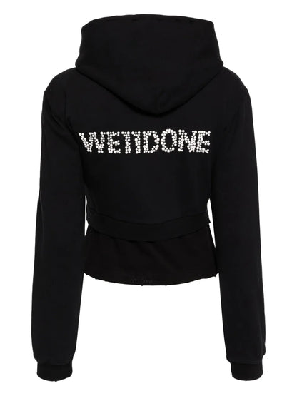 Faux-Pearl Embellishment Layered Hoodie