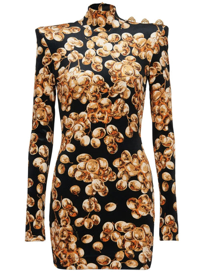 Grape-Print Velvet Mini Dress