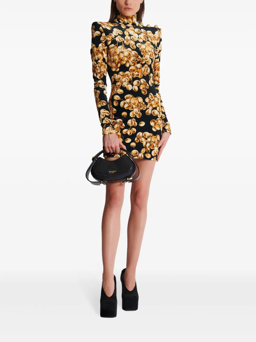 Grape-Print Velvet Mini Dress
